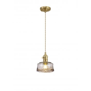 Merryhill Single Pendant - Brass, Pale Gold Twisted Cable & Brown Bowl Glass