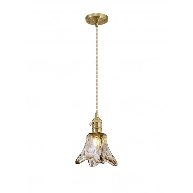 Fabula Fabula Merryhill Single Pendant - Brass, Pale Gold Twisted Cable & Brown Flower Glass