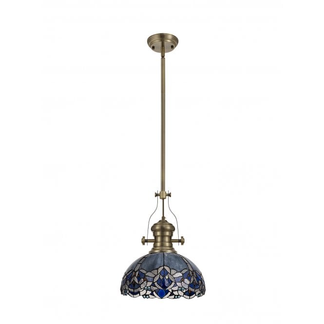 Fabula Fabula Newmans Single Pendant - 30cm Tiffany Shade - Antique Brass & Blue