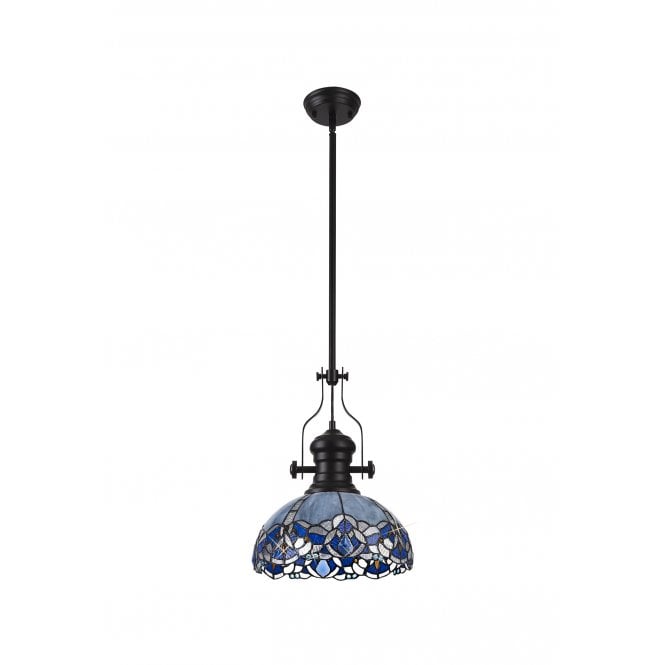 Fabula Fabula Newmans Single Pendant - 30cm Tiffany Shade - Matt Black & Blue