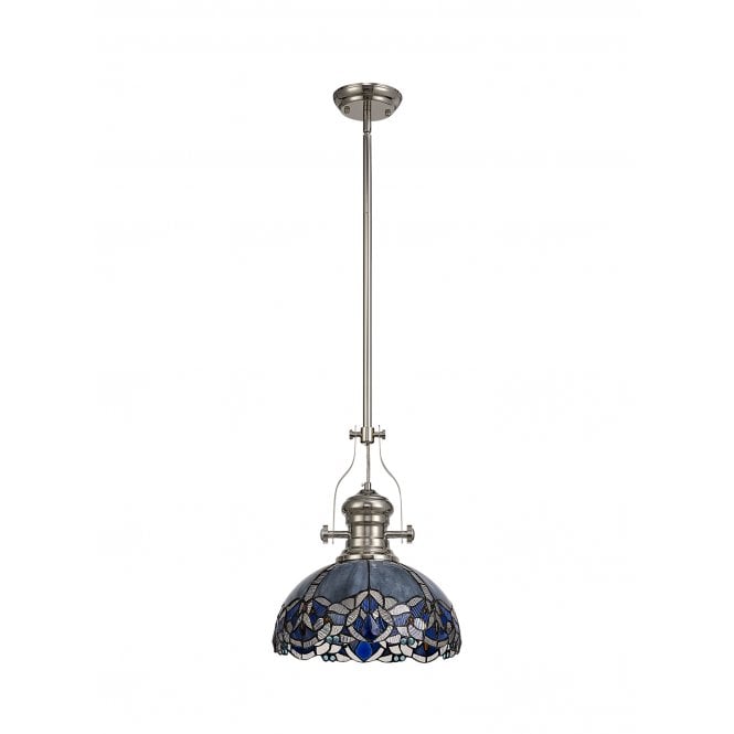 Fabula Fabula Newmans Single Pendant - 30cm Tiffany Shade - Polished Nickel & Blue