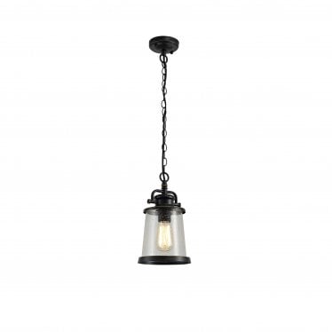 Nightingale Single Pendant - Black/Gold & Seeded Clear Glass - IP54