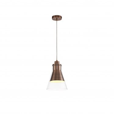 Pentire Single Pendant - Antique Copper & Clear Glass