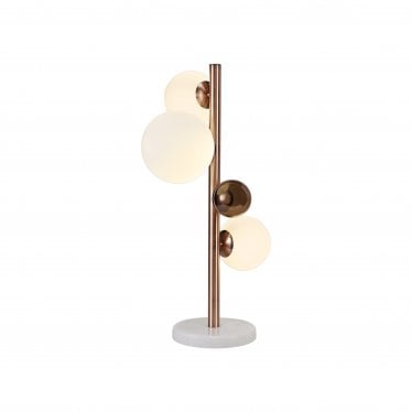 Roding 3 Light Table Lamp - Antique Copper, White Marble, Opal & Copper Glass