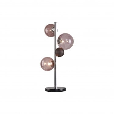 Roding 3 Light Table Lamp - Polished Chrome, Black Marble & Smoked Glass