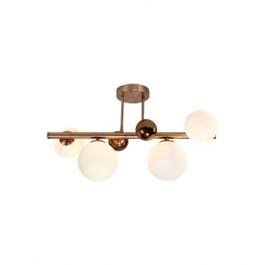 Roding 4 Light Semi-Flush Light - Antique Copper, Opal & Copper Glass