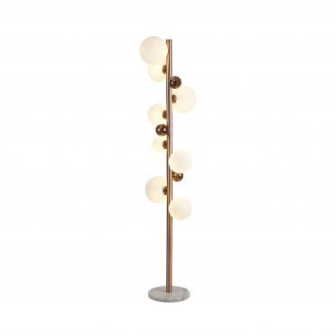 Roding 8 Light Floor Lamp - Antique Copper, White Marble, Opal & Copper Glass