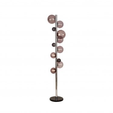 Roding 8 Light Floor Lamp - Polished Chrome, Black Marble & Smoked Glass