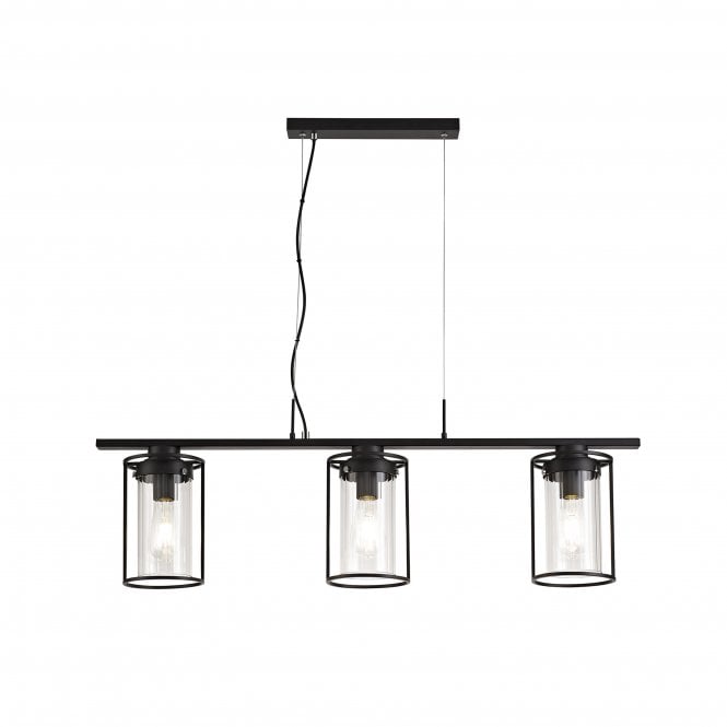 Fabula Fabula Rowans 3 Light Linear Pendant - Black & Clear Glass