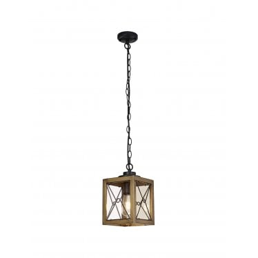 Sandford Single Pendant - Wood Effect, Black & Clear Glass - IP54