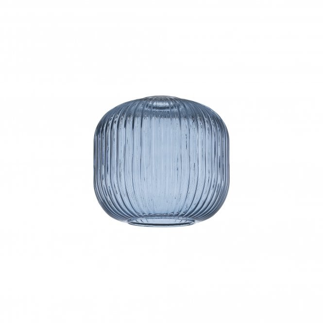 Fabula Fabula Springfield 20cm Pumpkin Shaped Ribbed Shade - Petrol Blue Glass - Shade Only