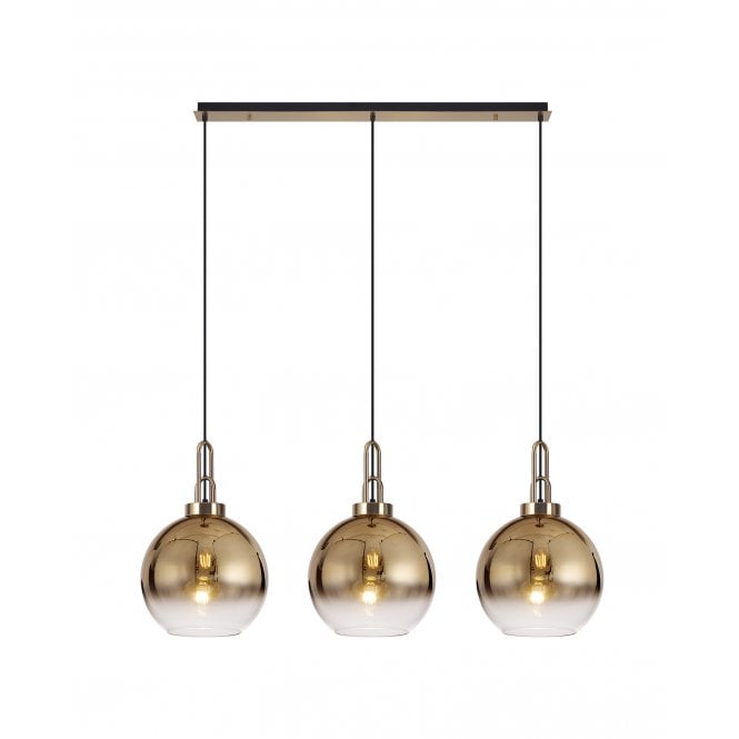 Fabula Fabula Springfield 3 Light Linear Pendant - 30cm Globe Glass Shades - Brass Gold & Brass Gold Fade Glass