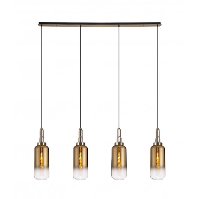 Fabula Fabula Springfield 4 Light Linear Pendant - 16cm Cylinder Glass Shades - Brass Gold & Brass Gold Fade Glass