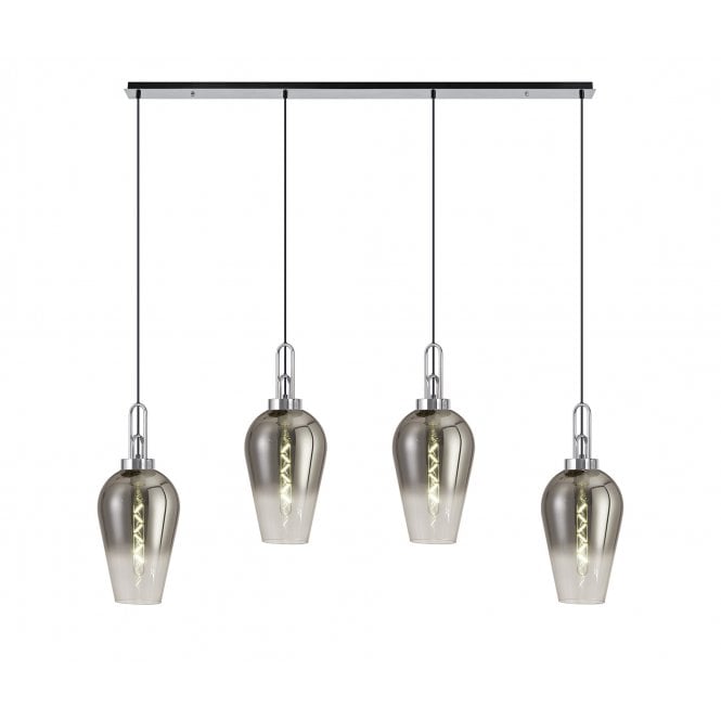 Fabula Fabula Springfield 4 Light Linear Pendant - 23cm Pear Glass Shades - Polished Nickel, Clear & Smoked Glass