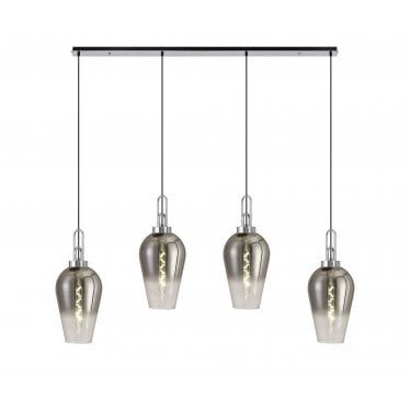 Springfield 4 Light Linear Pendant - 23cm Pear Glass Shades - Polished Nickel, Clear & Smoked Glass