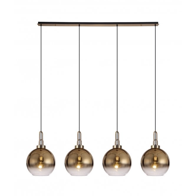 Fabula Fabula Springfield 4 Light Linear Pendant - 30cm Globe Glass Shades - Brass Gold & Brass Gold Fade Glass