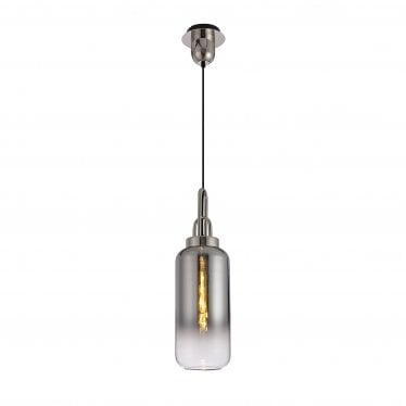 Springfield Single Pendant - 16cm Cylinder Glass Shade - Polished Nickel & Smoked Fade Glass