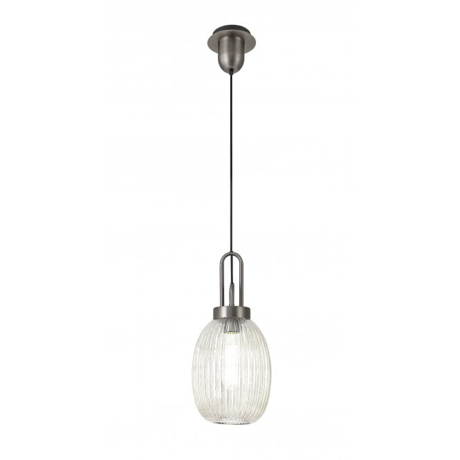 Fabula Fabula Springfield Single Pendant - 20cm Almond Ribbed Glass Shade - Antique Silver & Champagne Glass