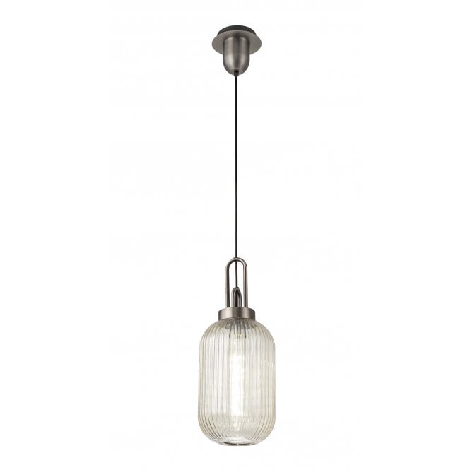 Fabula Fabula Springfield Single Pendant - 20cm Tubular Ribbed Glass Shade - Antique Silver & Champagne Glass