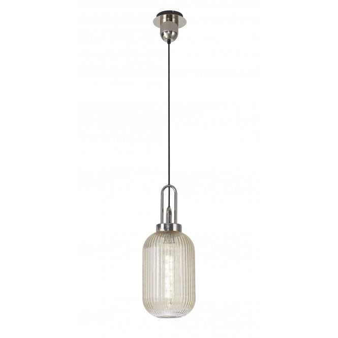 Fabula Fabula Springfield Single Pendant - 20cm Tubular Ribbed Glass Shade - Polished Nickel & Champagne Glass