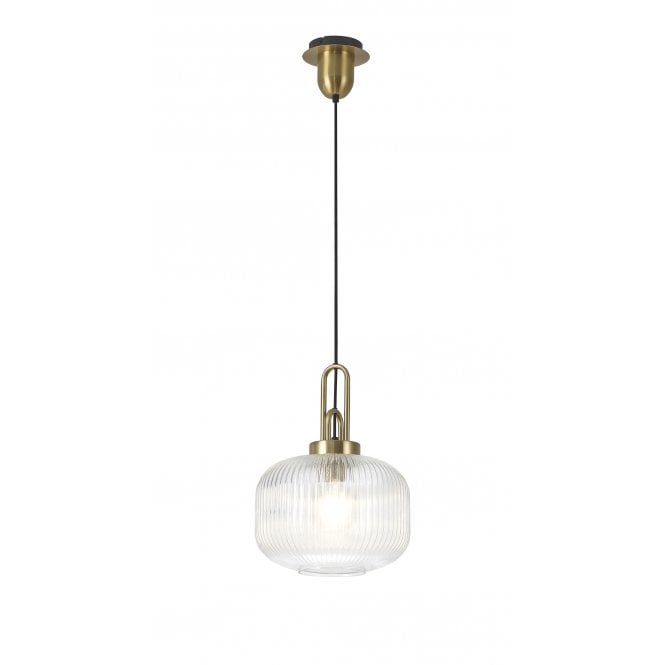 Fabula Fabula Springfield Single Pendant - 30cm Pumpkin Shaped Ribbed Glass Shade - Brass Gold & Clear Glass