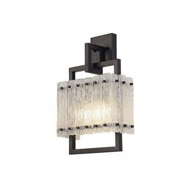 Sutton 2 Light Wall Lamp - Matt Black & Crystal Sand Glass