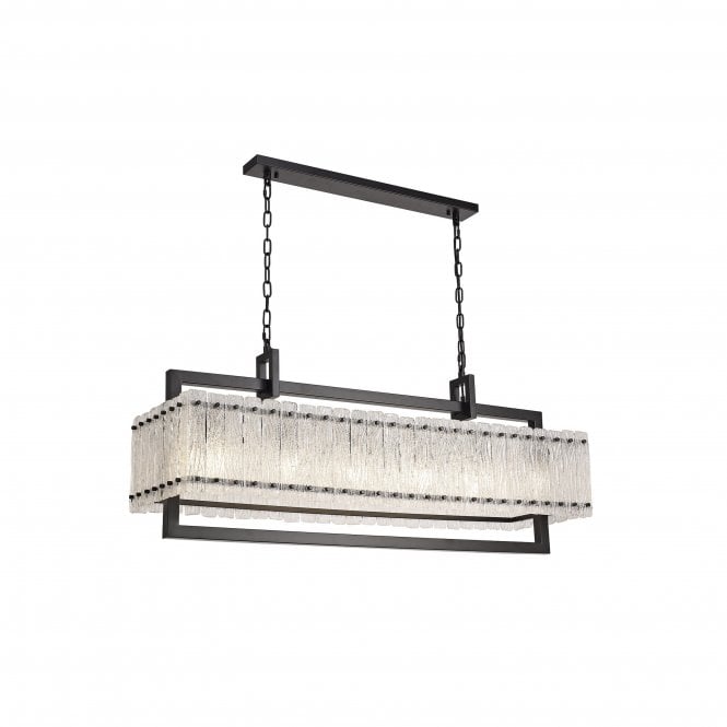 Fabula Fabula Sutton Large 12 Light Linear Pendant - Matt Black & Crystal Sand Glass