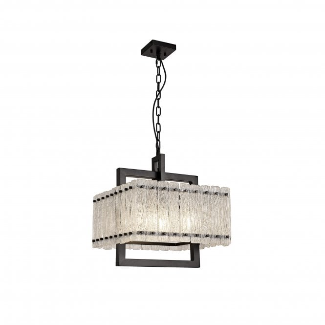 Fabula Fabula Sutton Large 5 Light Square Pendant - Matt Black & Crystal Sand Glass