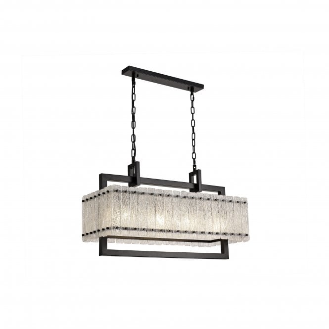 Fabula Fabula Sutton Medium 8 Light Linear Pendant - Matt Black & Crystal Sand Glass