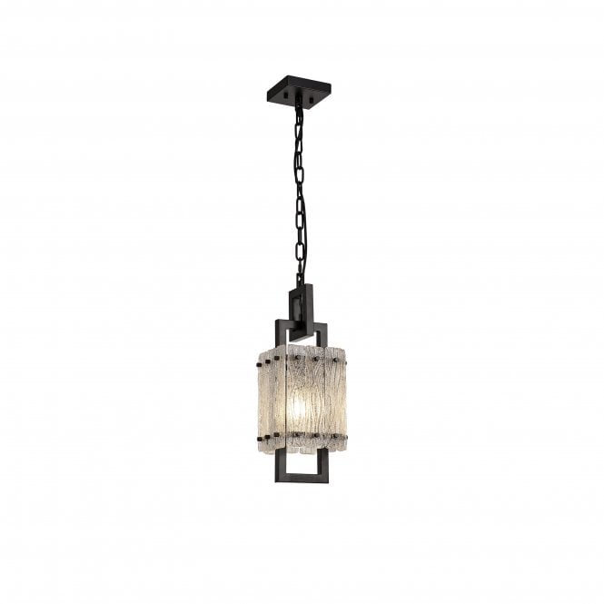 Fabula Fabula Sutton Small Single Square Pendant - Matt Black & Crystal Sand Glass