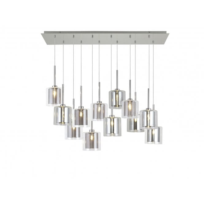 Fabula Fabula Tamworth 12 Light Linear Pendant - Medium Cylinder Shades with Clear Outer Glass - Polished Chrome, Chrome, Clear & Smoked Glass