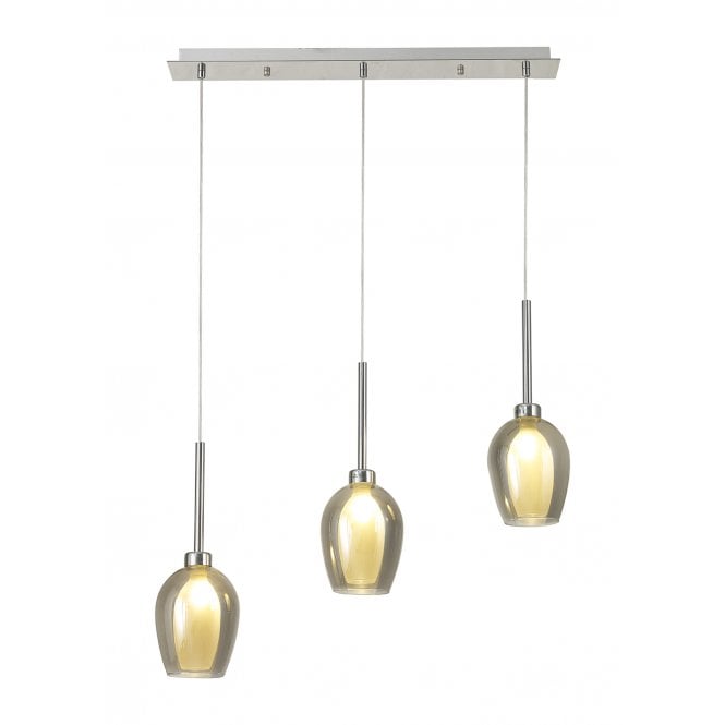 Fabula Fabula Tamworth 3 Light Linear Pendant - Wine Glass Shades with Inner Frosted Glass - Polished Chrome, Smoked & Frosted Glass