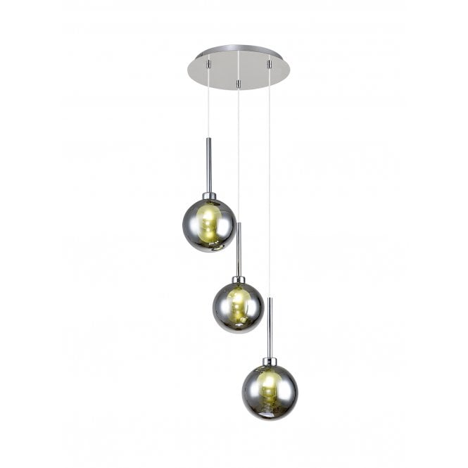 Fabula Fabula Tamworth 3 Light Round Pendant - Round Shades with Inner Frosted Globes - Polished Chrome, Chrome & Frosted Glass