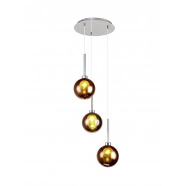 Tamworth 3 Light Round Pendant - Round Shades with Inner Frosted Globes - Polished Chrome, Copper & Frosted Glass