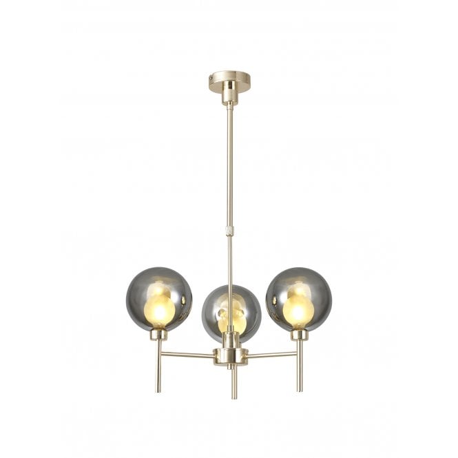 Fabula Fabula Tamworth 3 Light Telescopic Semi Flush - Round Shades with Inner Frosted Globes - French Gold, Chrome & Frosted Glass