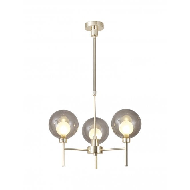 Fabula Fabula Tamworth 3 Light Telescopic Semi Flush - Round Shades with Inner Frosted Globes - French Gold, Smoked & Frosted Glass