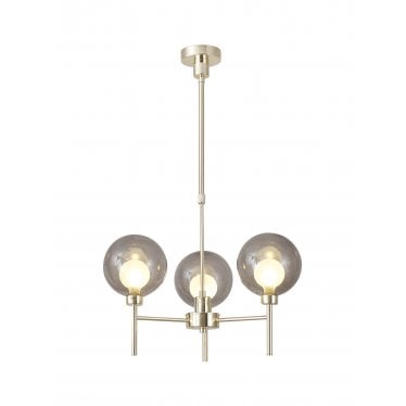 Tamworth 3 Light Telescopic Semi Flush - Round Shades with Inner Frosted Globes - French Gold, Smoked & Frosted Glass