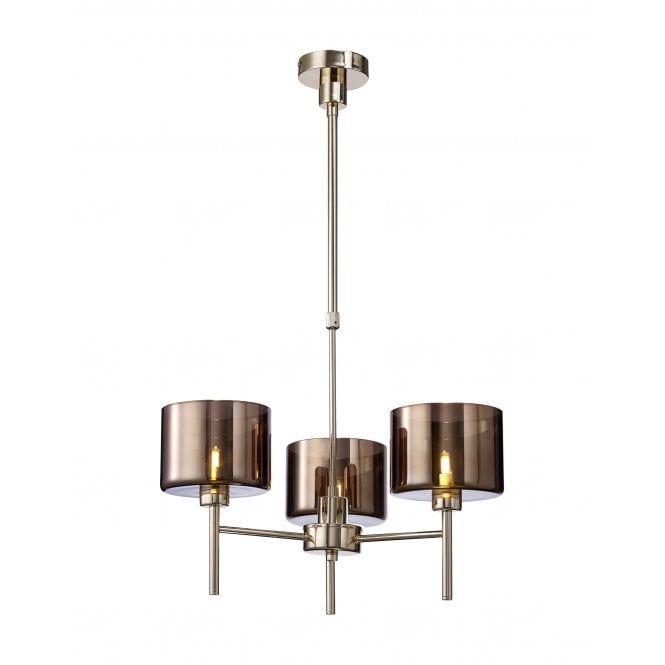 Fabula Fabula Tamworth 3 Light Telescopic Semi Flush - Short Cylinder Shades - French Gold & Copper Glass