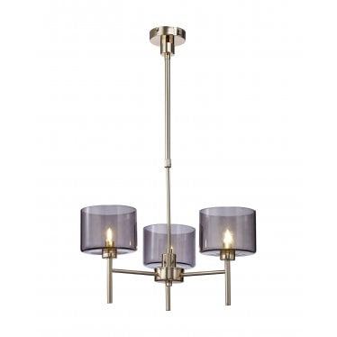 Tamworth 3 Light Telescopic Semi Flush - Short Cylinder Shades - French Gold & Smoked Glass