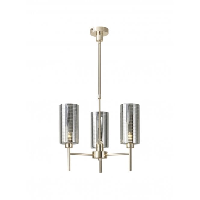 Fabula Fabula Tamworth 3 Light Telescopic Semi Flush - Tall Cylinder Shades - French Gold & Chrome Lined Glass