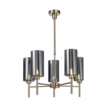 Tamworth 5 Light Telescopic Semi Flush - Tall Cylinder Shades - French Gold & Chrome Glass