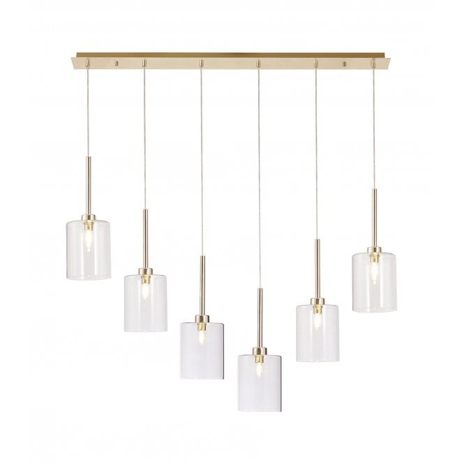 Fabula Fabula Tamworth 6 Light Linear Pendant - Medium Cylinder Shades - French Gold & Clear Glass