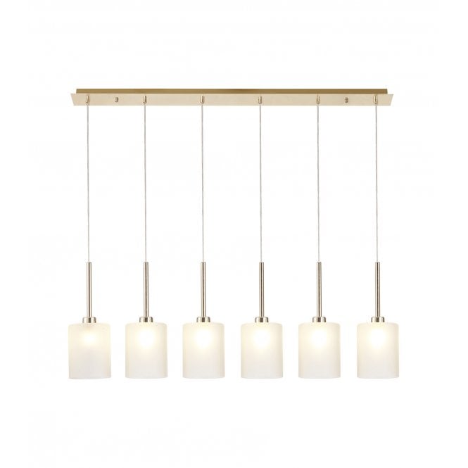 Fabula Fabula Tamworth 6 Light Linear Pendant - Medium Cylinder Shades - French Gold & Frosted Glass