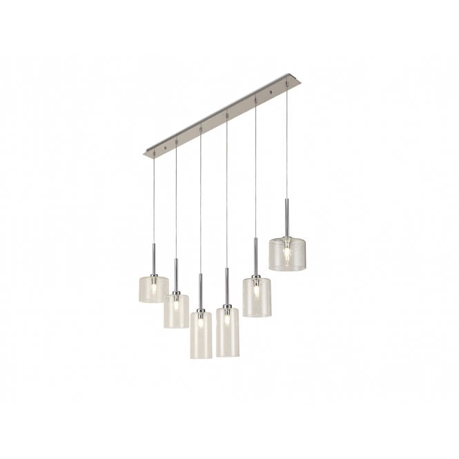 Fabula Fabula Tamworth 6 Light Linear Pendant - Mixed Cylinder Shades - Polished Chrome & Clear Glass