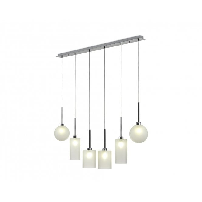 Fabula Fabula Tamworth 6 Light Linear Pendant - Mixed Shades D - Polished Chrome & Frosted Glass