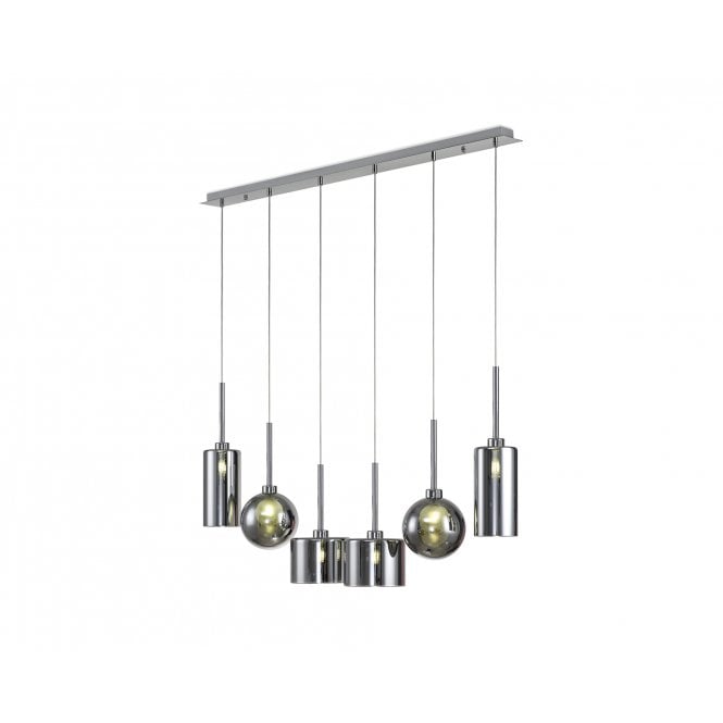 Fabula Fabula Tamworth 6 Light Linear Pendant - Mixed Shades E - Polished Chrome, Chrome & Frosted Glass