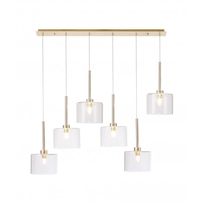 Fabula Fabula Tamworth 6 Light Linear Pendant - Short Cylinder Shades - French Gold & Clear Glass