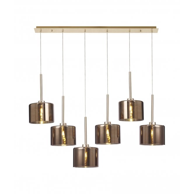 Fabula Fabula Tamworth 6 Light Linear Pendant - Short Cylinder Shades - French Gold & Copper Glass