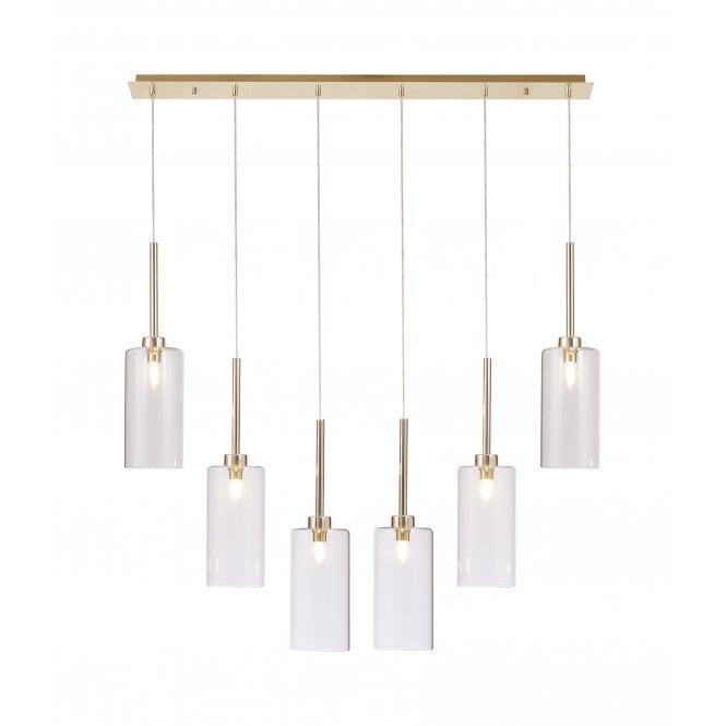 Fabula Fabula Tamworth 6 Light Linear Pendant - Tall Cylinder Shades - French Gold & Clear Glass