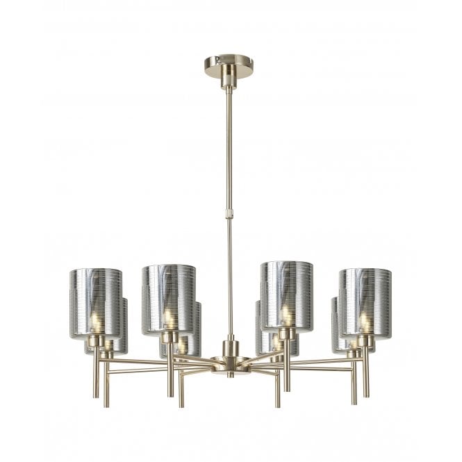 Fabula Fabula Tamworth 8 Light Telescopic Semi Flush - Medium Cylinder Shades - French Gold & Chrome Lined Glass